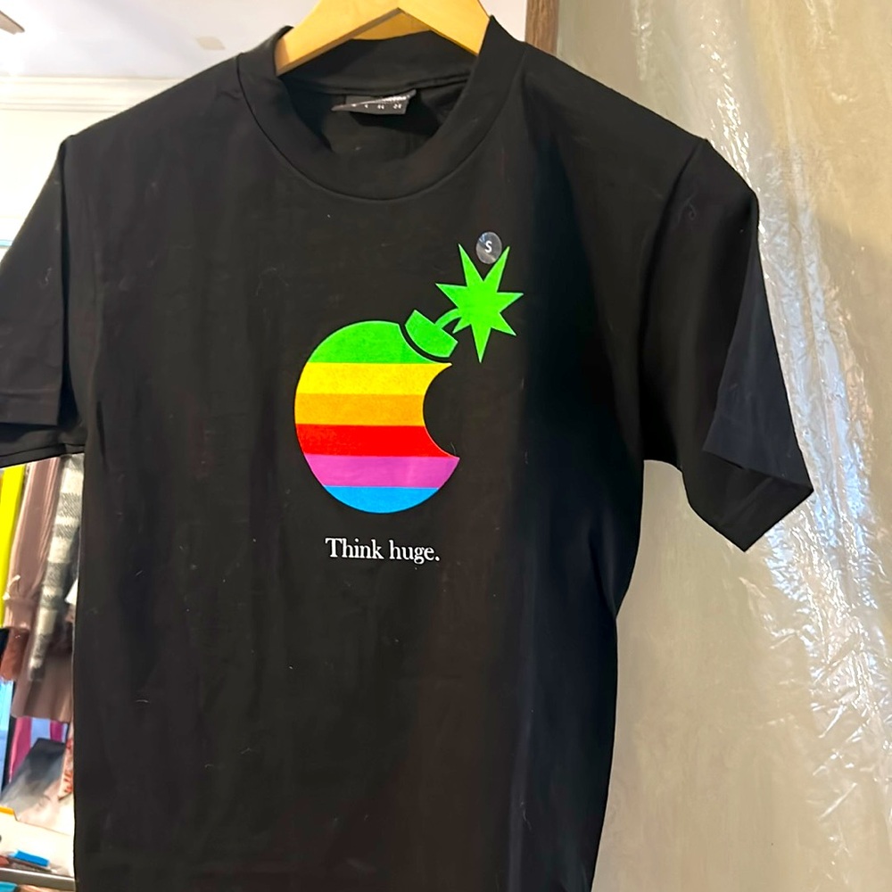 The Hundreds Black T-Shirt with Rainbow Graphic, unisex, small